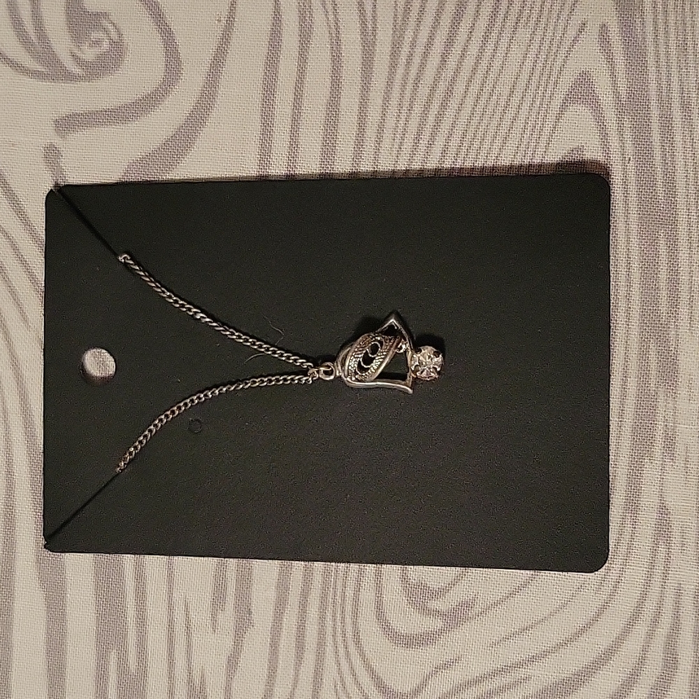 Vintage Silver with Cubic Zirconia Bell Charm Necklace